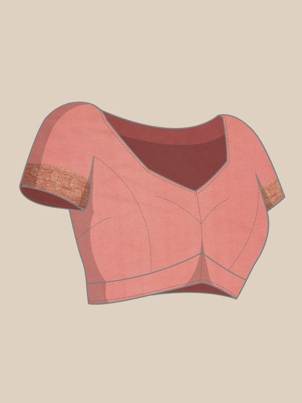 Light Pink Pure Viscose Chinon Zari Woven Solid Saree with Unstitched Blouse - Hiral Fashion | Swadesiicart
