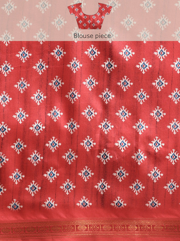 White Silk Blend Digital Print Patola Saree with Unstitched Blouse - Hiral Fashion | Swadesiicart
