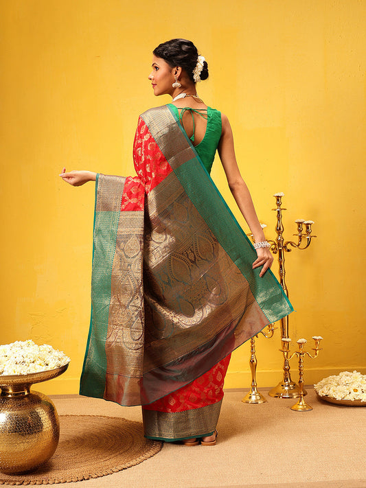 Hiral Fashion Red Banarasi Silk Woven Design Saree | Swadesiicart