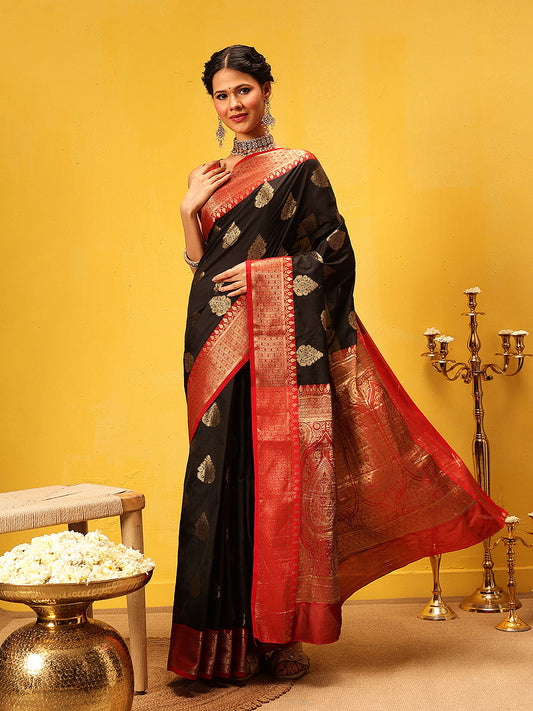 Hiral Fashion Black Banarasi Silk Woven Design Saree | Swadesiicart