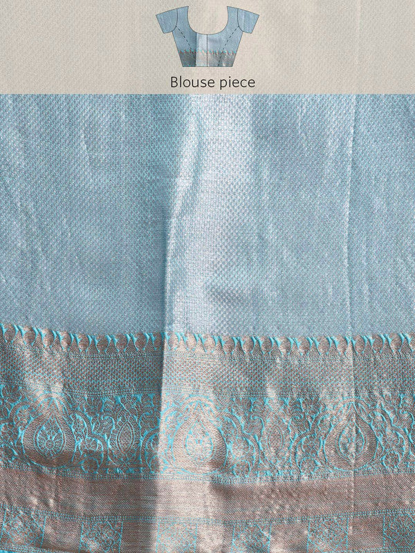 Blue Tissue Silk Woven Zari Design Floral Saree with Unstitched Blouse - Hiral Fashion | Swadesiicart