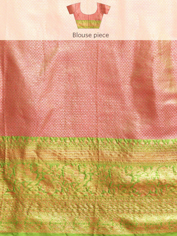 Pink Tissue Silk Woven Zari Design Floral Saree with Unstitched Blouse - Hiral Fashion | Swadesiicart
