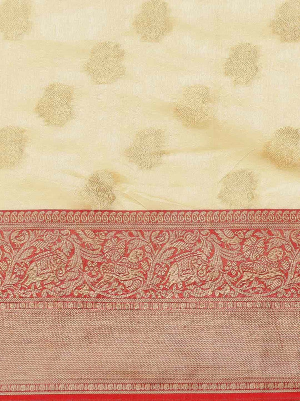 White Pure Silk Woven Zari Design Floral Saree with Unstitched Blouse - Hiral Fashion | Swadesiicart