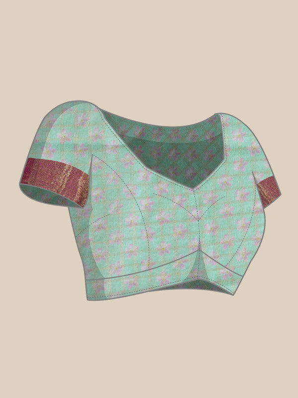 Turquoise Munga Silk Digital Print Floral Saree with Unstitched Blouse - Hiral Fashion | Swadesiicart
