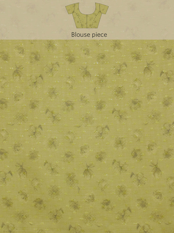 Olive Chiffon Digital Print Floral Swadesiicart with Unstitched Blouse - Hiral Fashion