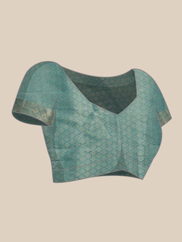 Turquoise Cotton Digital Print Floral Saree with Unstitched Blouse - Hiral Fashion | Swadesiicart