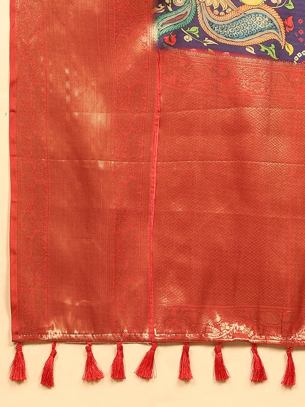Blue Silk Blend Digital Print Bandhani Saree with Unstitched Blouse - Hiral Fashion | Swadesiicart
