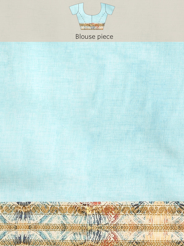 Blue Art Silk Printed Floral Saree with Unstitched Blouse - Hiral Fashion | Swadesiicart