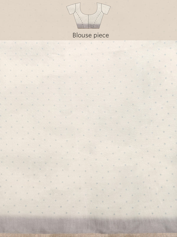 Beige Silk Cotton Digital Print Polka Dots Swadesiicart with Unstitched Blouse - Hiral Fashion