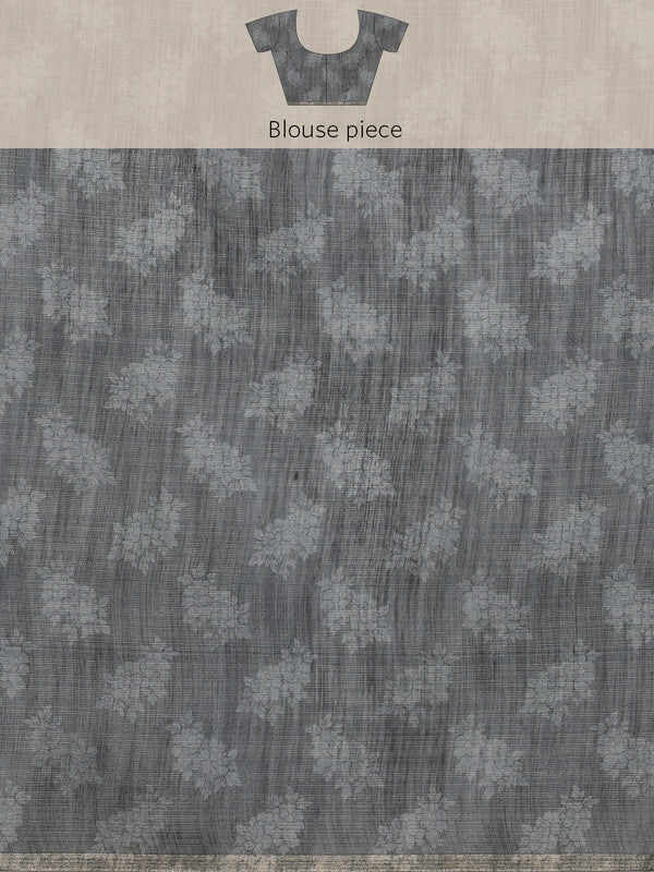 Black Silk Cotton Digital Print Floral Swadesiicart with Unstitched Blouse - Hiral Fashion
