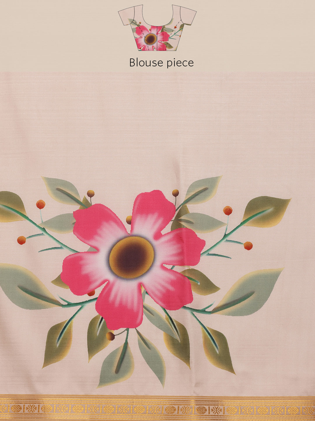 Hiral Fashion Off White Onam Art Silk Floral Digital Print Saree | Swadesiicart