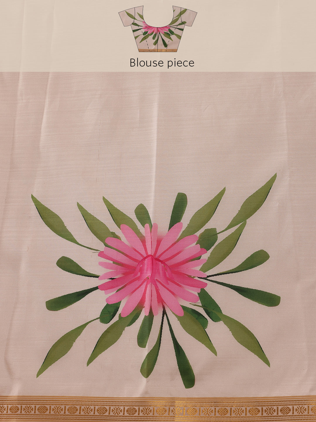 Hiral Fashion Off White Onam Art Silk Floral Digital Print Saree | Swadesiicart