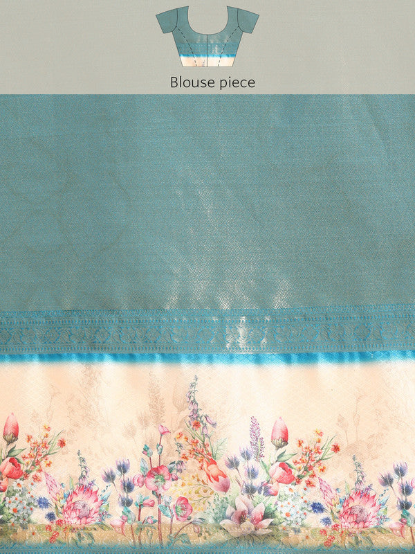 Pink Kanjeevaram Silk Digital Print Floral Saree with Unstitched Blouse - Hiral Fashion | Swadesiicart