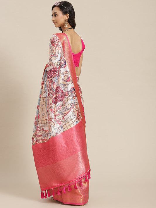 Blue Art Silk Digital Print Floral Swadesiicart with Unstitched Blouse - Hiral Fashion