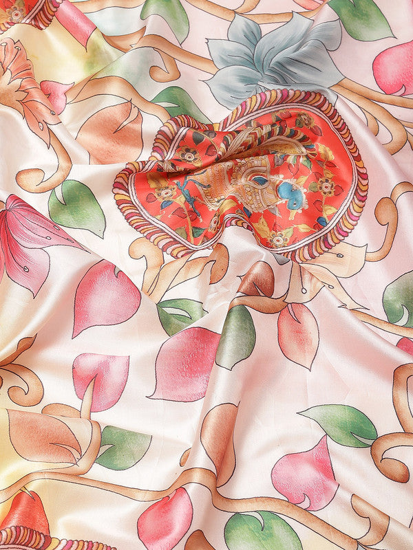 Pink Art Silk Digital Print Floral Saree with Unstitched Blouse - Hiral Fashion | Swadesiicart