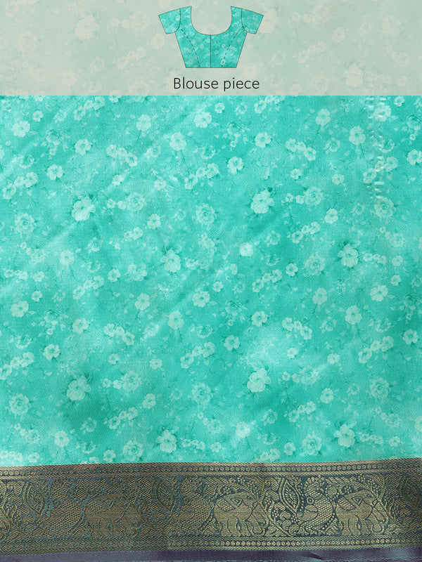 Green Pure Silk Digital Print Floral Saree with Unstitched Blouse - Hiral Fashion | Swadesiicart