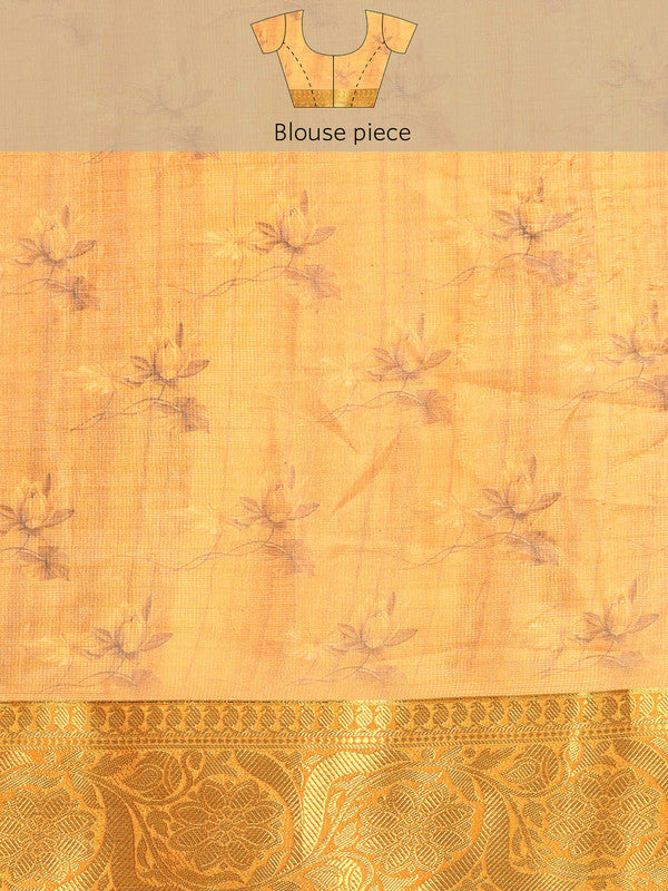 Turquoise Munga Silk Digital Print Floral Saree with Unstitched Blouse - Hiral Fashion | Swadesiicart