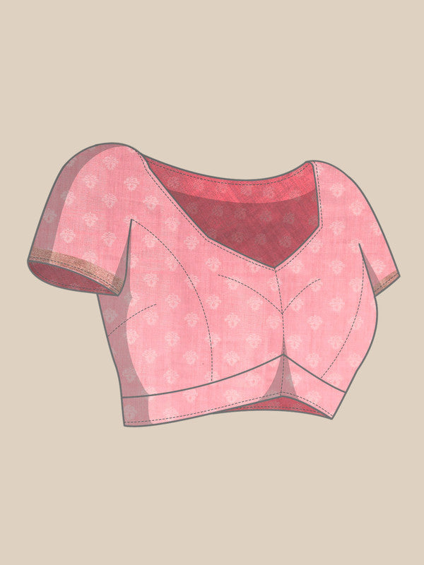 Pink Cotton Blend Digital Print Floral Saree with Unstitched Blouse - Hiral Fashion | Swadesiicart