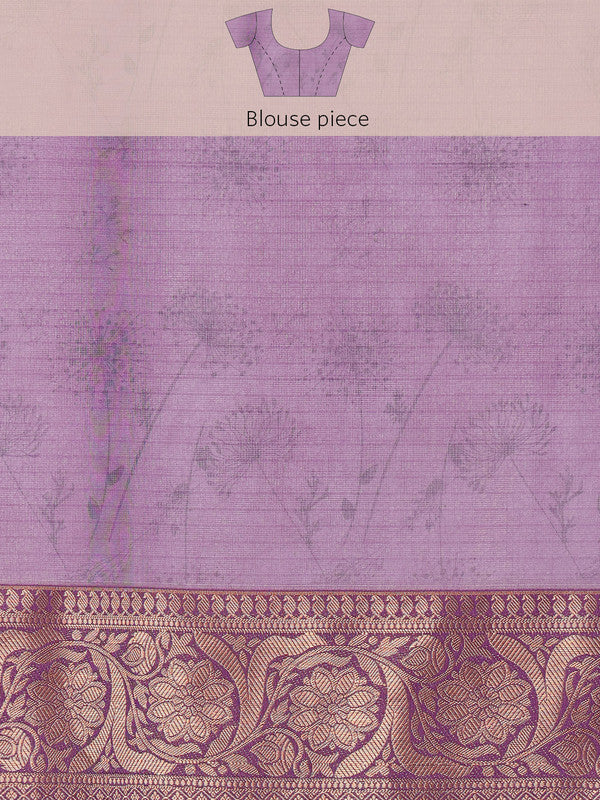 Lavender Munga Silk Digital Print Floral Saree with Unstitched Blouse - Hiral Fashion | Swadesiicart