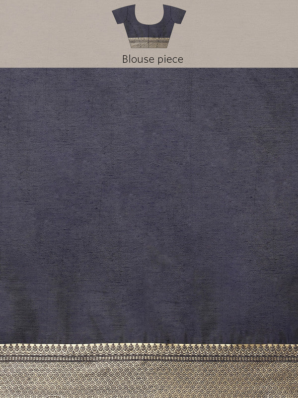 Navy Blue Cotton Blend Woven Thread Floral Saree with Unstitched Blouse - Hiral Fashion | Swadesiicart