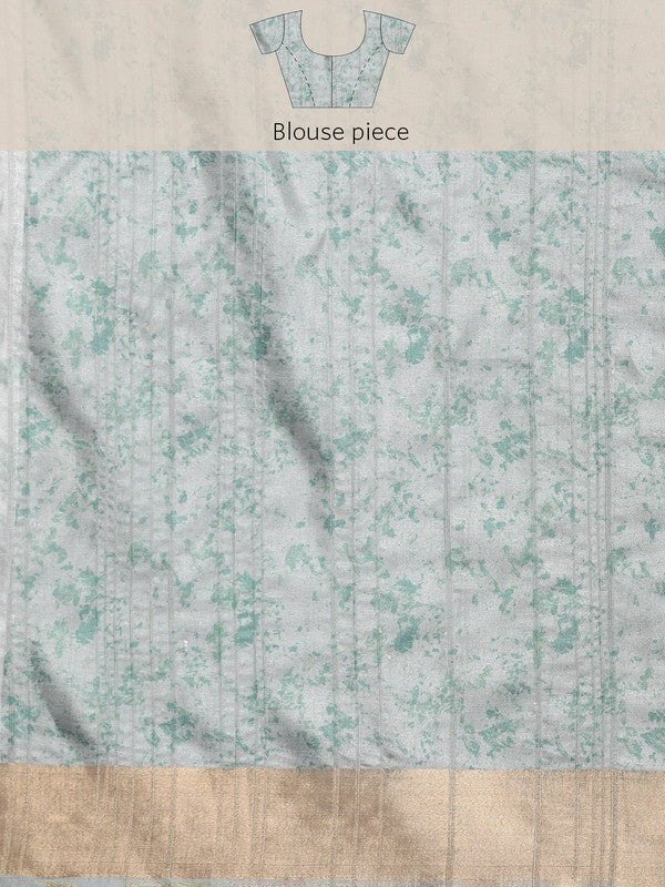 Gray Silk Blend Digital Print Floral Swadesiicart with Unstitched Blouse - Hiral Fashion