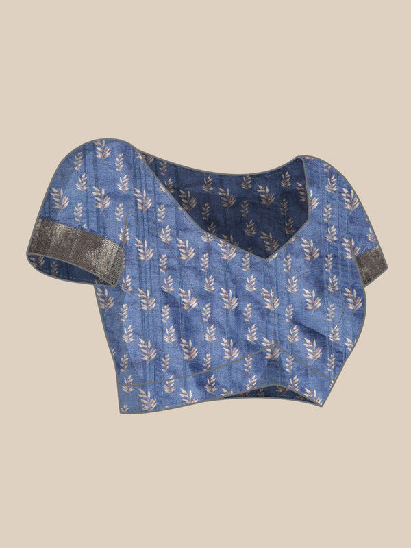 Blue Silk Blend Digital Print Floral Saree with Unstitched Blouse - Hiral Fashion | Swadesiicart