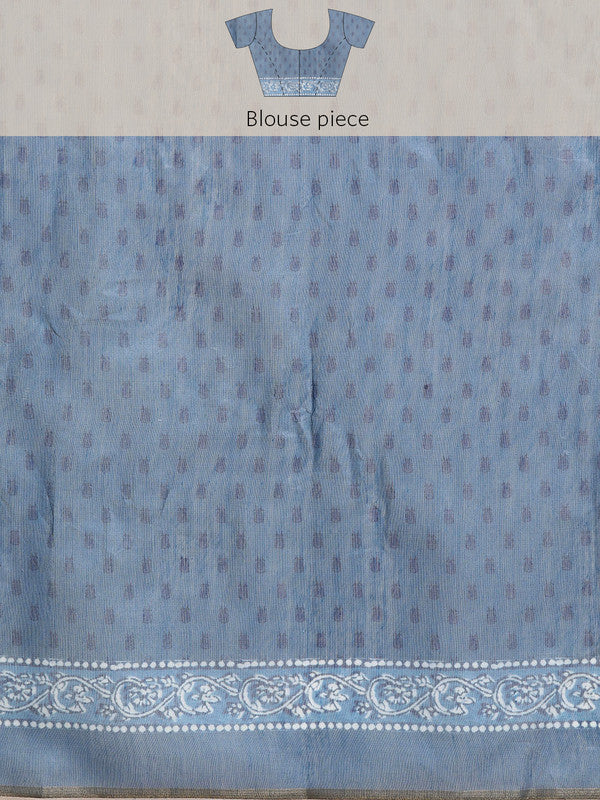Blue Cotton Blend Printed Dabu Saree with Unstitched Blouse - Hiral Fashion | Swadesiicart