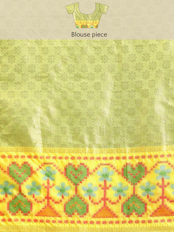 Green Silk Blend Woven Zari Design Striped Saree with Unstitched Blouse - Hiral Fashion | Swadesiicart