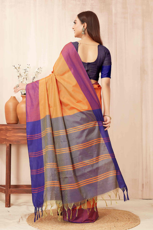 Hiral Fashion Orange Banarasi Soft Silk Solid Saree | Swadesiicart