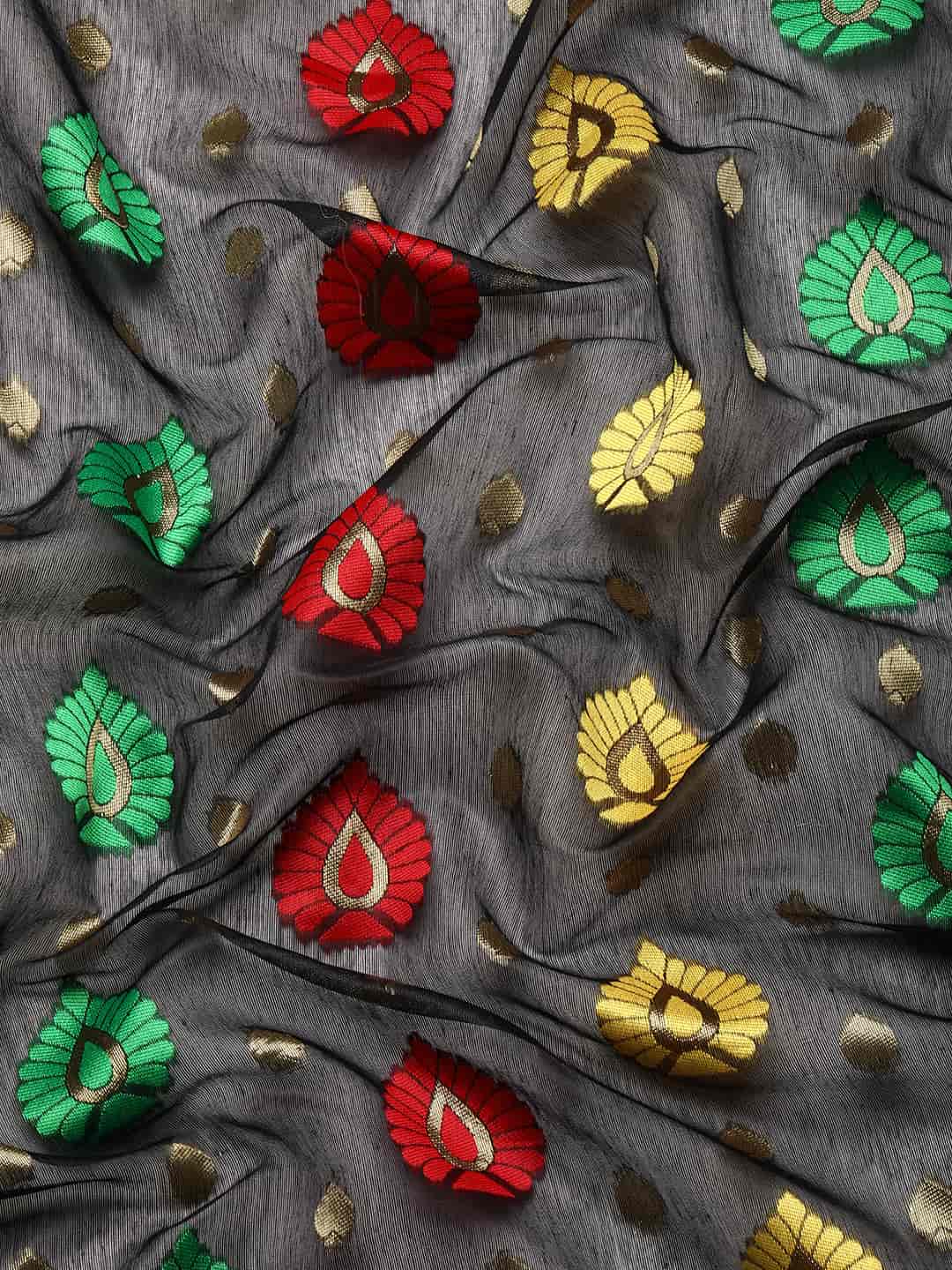 Black Pure Cotton Woven Zari Design Paisley Swadesiicart with Unstitched Blouse - Hiral Fashion