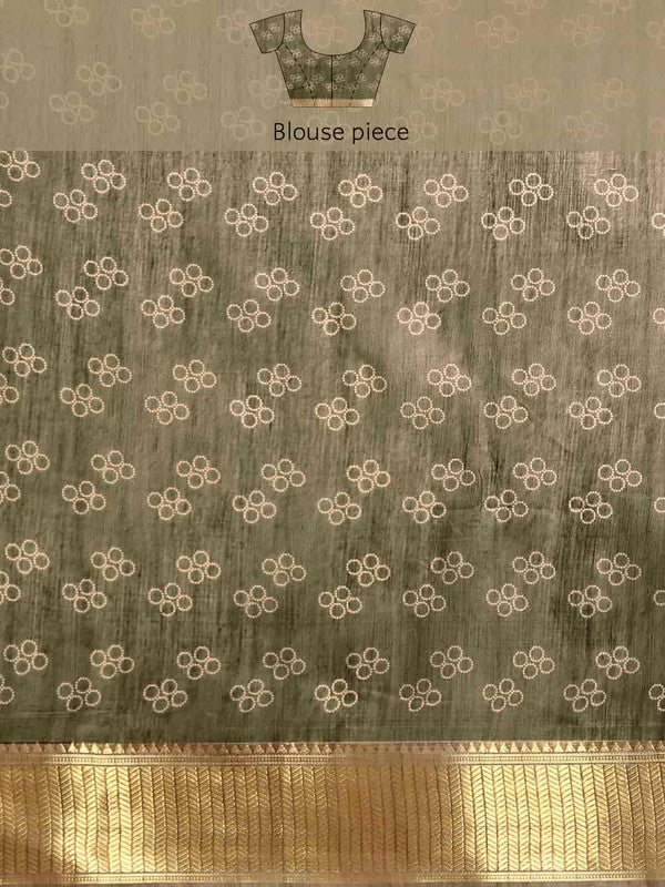 Black Silk Cotton Printed Floral Swadesiicart with Unstitched Blouse - Hiral Fashion