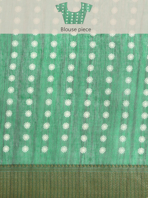 Green Silk Cotton Printed Floral Swadesiicart with Unstitched Blouse - Hiral Fashion