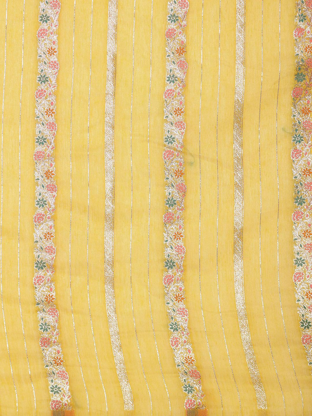 Yellow Cotton Woven Zari Design Floral Swadesiicart with Unstitched Blouse - Hiral Fashion
