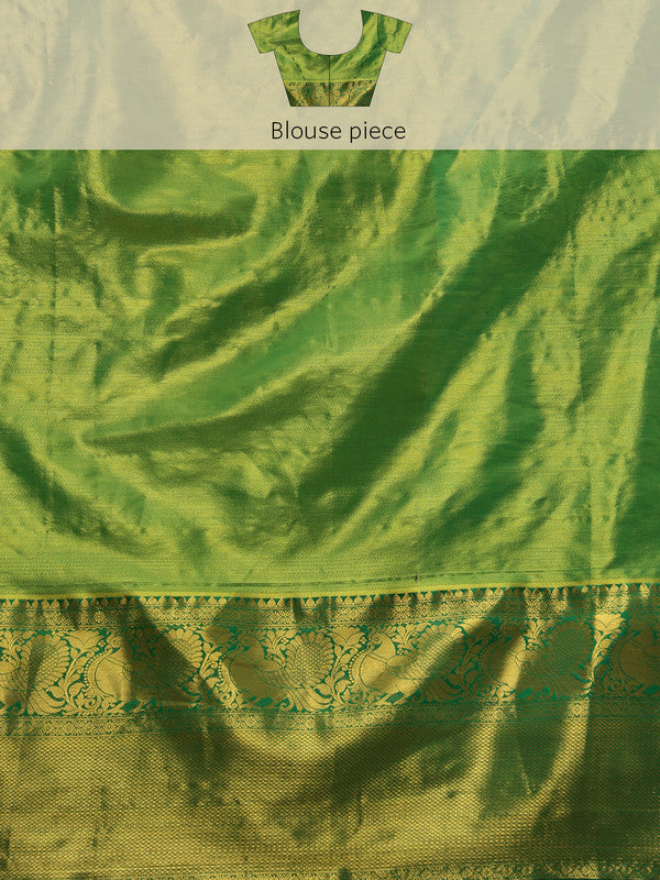 Green Pure Silk Woven Zari Design Ethnic Motifs Swadesiicart with Unstitched Blouse - Hiral Fashion