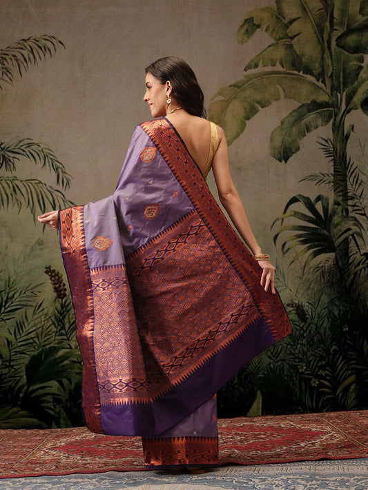 Hiral Fashion Purple Banarasi Silk Floral Woven Design Saree | Swadesiicart