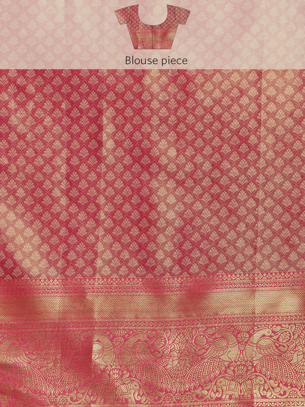 Green Brocade Zari Woven Floral Saree with Unstitched Blouse - Hiral Fashion | Swadesiicart