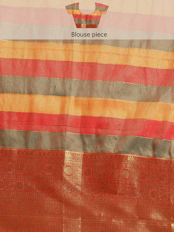 Multicolor Kanjeevaram Silk ColorBlock Checked Saree with Unstitched Blouse - Hiral Fashion | Swadesiicart