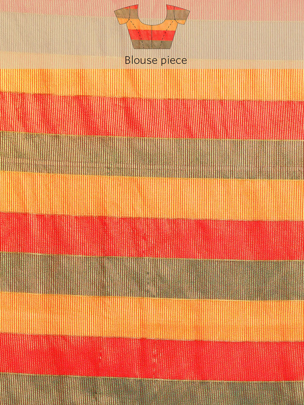 Multicolor Kanjeevaram Silk ColorBlock Checked Saree with Unstitched Blouse - Hiral Fashion | Swadesiicart