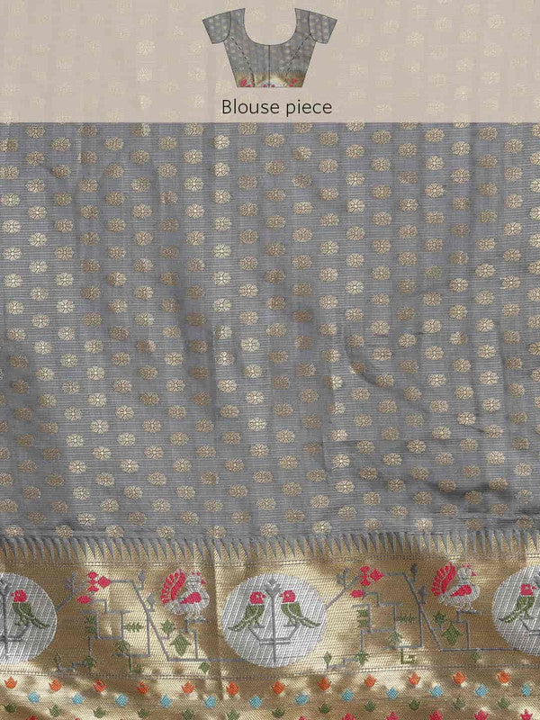Blue Tissue Silk Woven Zari Design Geomatric Saree with Unstitched Blouse - Hiral Fashion | Swadesiicart