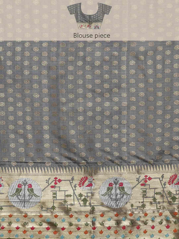 Yellow Tissue Silk Woven Zari Design Geomatric Swadesiicart with Unstitched Blouse - Hiral Fashion