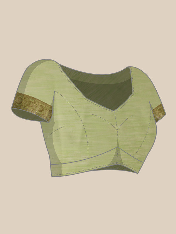 Green Linen Woven Thread Floral Saree with Unstitched Blouse - Hiral Fashion | Swadesiicart