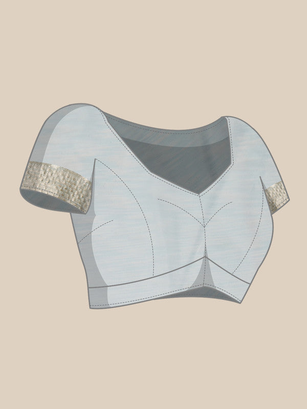 Blue Linen Woven Thread Geomatric Saree with Unstitched Blouse - Hiral Fashion | Swadesiicart