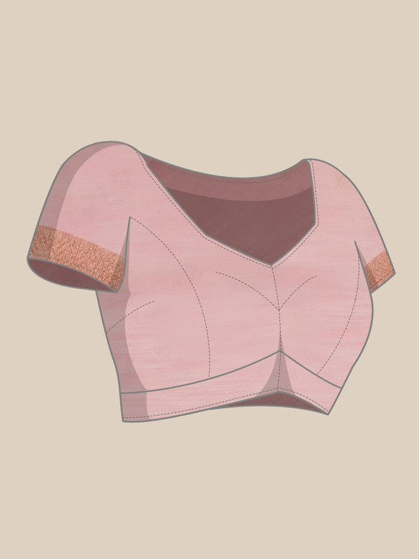 Light Pink Linen Woven Thread Geomatric Swadesiicart with Unstitched Blouse - Hiral Fashion