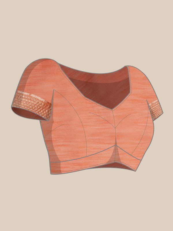 Peach Linen Woven Thread Geomatric Saree with Unstitched Blouse - Hiral Fashion | Swadesiicart