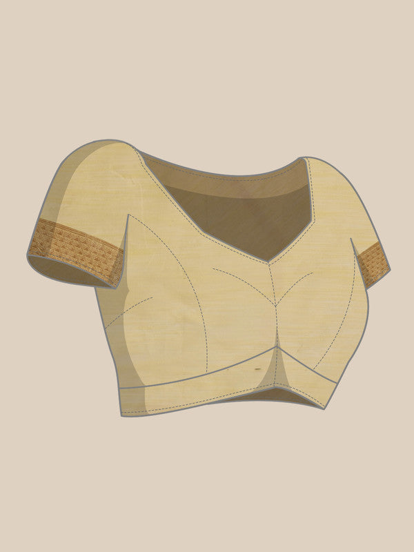 Yellow Linen Woven Thread Geomatric Saree with Unstitched Blouse - Hiral Fashion | Swadesiicart