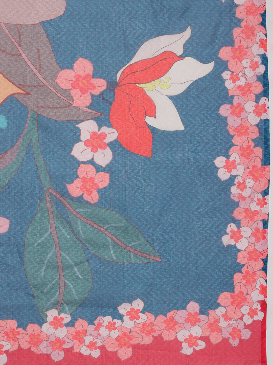 Turquoise Polyester Digital Print Floral Swadesiicart with Unstitched Blouse - Hiral Fashion