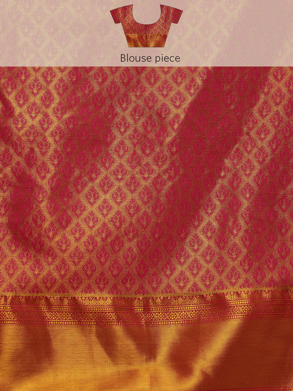 Multicolor Pure Silk Woven Zari Design Floral Saree with Unstitched Blouse - Hiral Fashion | Swadesiicart