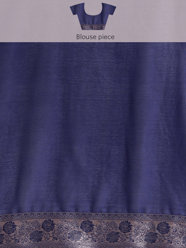 Navy Blue Pure Viscose Chinon Zari Woven Solid Saree with Unstitched Blouse - Hiral Fashion | Swadesiicart