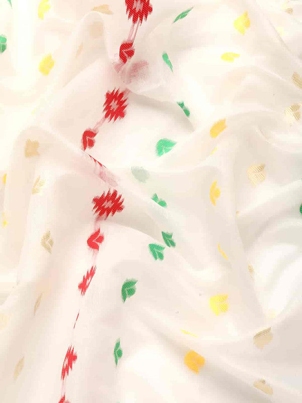 Off White Pure Cotton Woven Zari Design Floral Saree with Unstitched Blouse - Hiral Fashion | Swadesiicart
