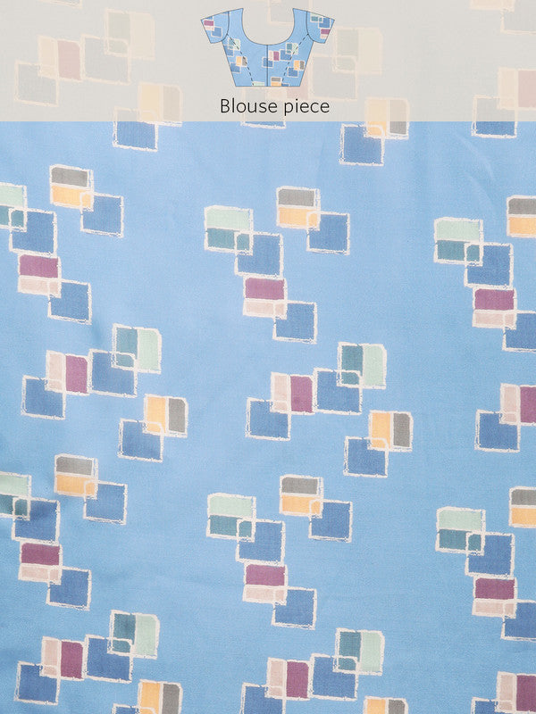 Blue Silk Blend Printed Abstract Saree with Unstitched Blouse - Hiral Fashion | Swadesiicart